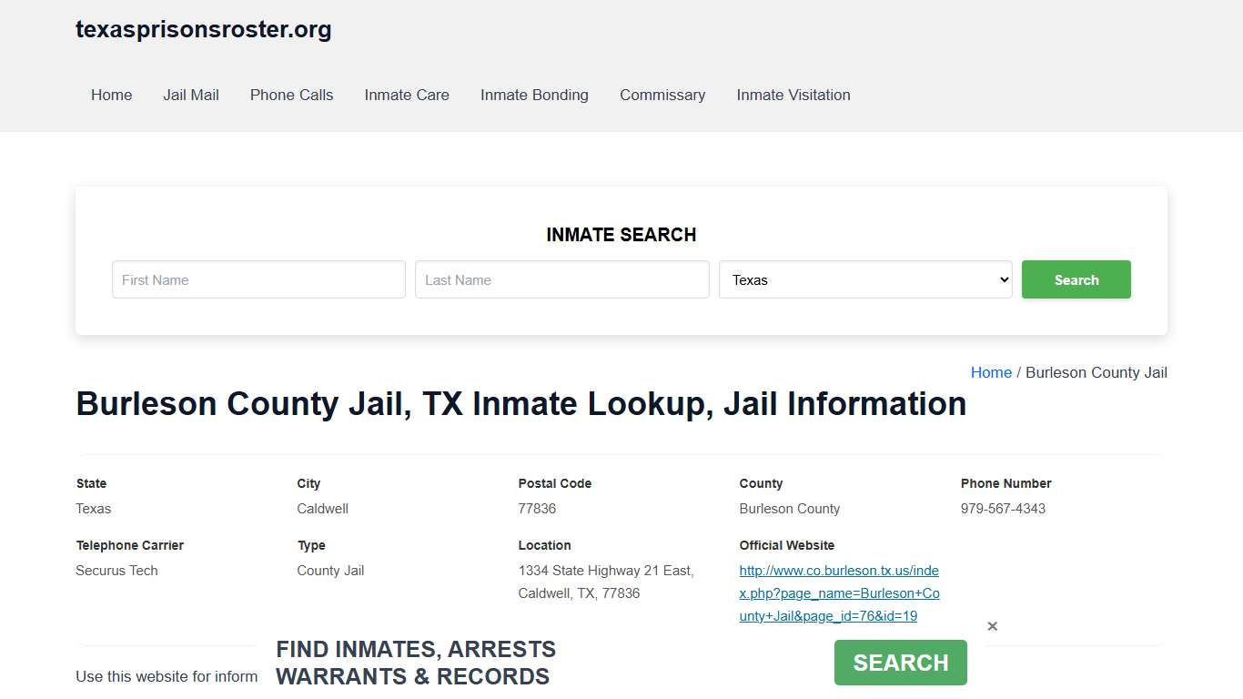 Burleson County Jail, TX - Offender Locator, Contacts, Inmate Info